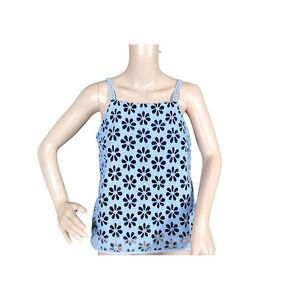 Maeve By Anthropologie Tank Top Woman's Size‎ 4 Blue Laser Cut Floral Bloomcore